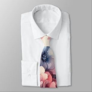 Pink Blue Petals Abstract Tie