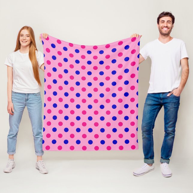 Pink Blue Pink Polka Dot Pattern Fleece Blanket (In Situ)