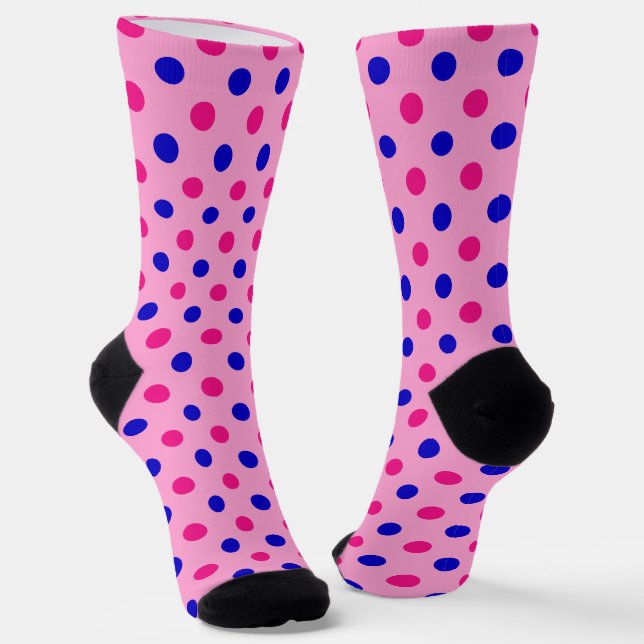 Pink Blue Pink Polka Dot Pattern Socks (Angled)