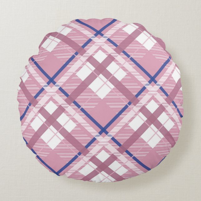 Pink & Blue Plaid Round Cushion (Front)