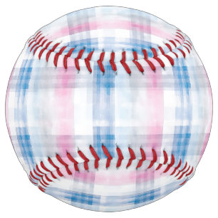 Pink Blue Plaid Stripes Softball