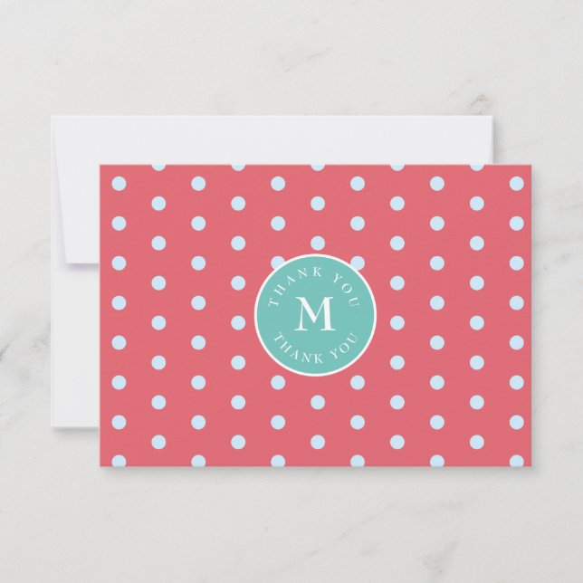 Pink Blue Polka Dot Flat Thank You Card (Front)