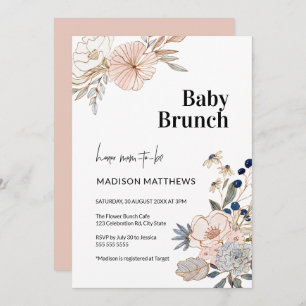 Pink Blue Pretty Floral Baby Brunch Shower Invitation