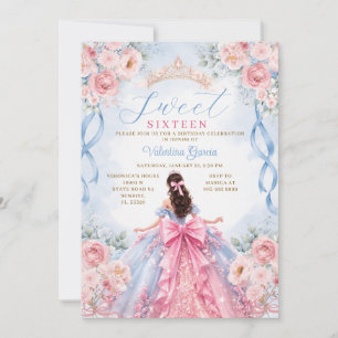 Pink Blue Princess Ball Gown Sweet 16 Birthday Invitation