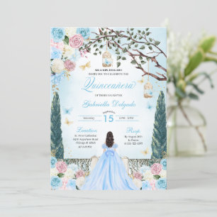 Pink & Blue Princess Enchanted Garden Quinceanera Invitation