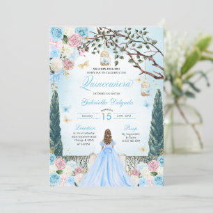 Pink & Blue Princess Enchanted Garden Quinceanera Invitation