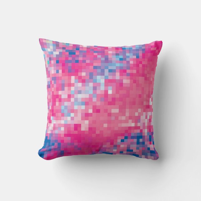 Pink Blue & Purple Abstract Mosaic Squares Pattern Cushion (Front)