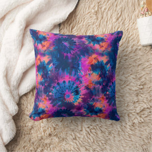 Pink Blue Purple and Orange Tie Dye Burst Cushion