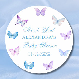 Pink Blue Purple Butterfly Baby Shower Thank You Classic Round Sticker