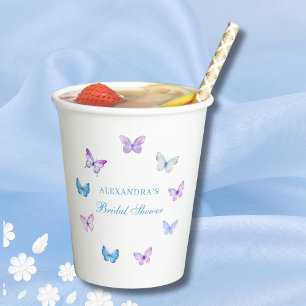 Pink Blue Purple Butterfly Bridal Shower Paper Cups