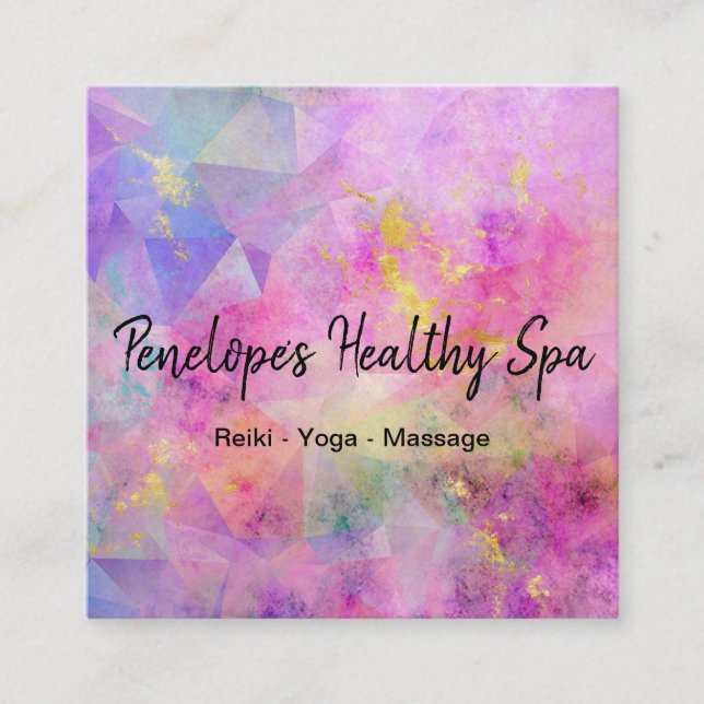 Pink Blue Purple Gold Abstract  Square Business Card (Front)