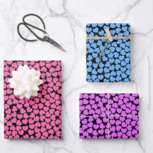 Pink Blue Purple Hearts Pattern Wrapping Paper Sheet