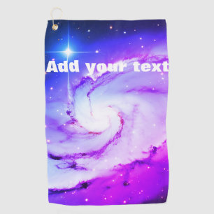Pink blue purple Nebula galaxy add your text name Golf Towel