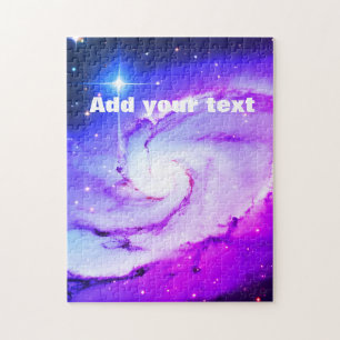 Pink blue purple Nebula galaxy add your text name Jigsaw Puzzle
