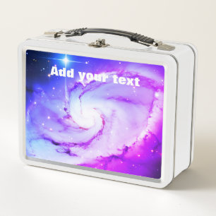 Pink blue purple Nebula galaxy add your text name Metal Lunch Box