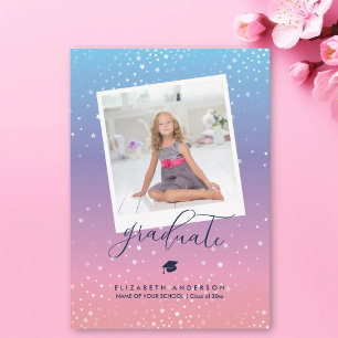 Pink Blue Purple Rainbow Gradient Graduation Photo Announcement