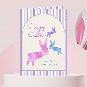 Pink Blue Purple Watercolor Bunny Custom Easter   Holiday Card