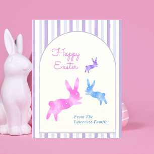 Pink Blue Purple Watercolor Cute Bunny Easter  Holiday Postcard
