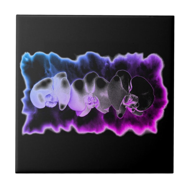 Pink Blue purple watercolor Orchids Pattern Tile (Front)