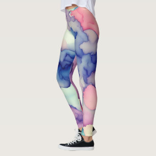 Pink Blue Purple Watercolor paint Fusion  Leggings
