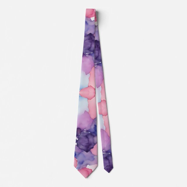 Pink Blue Purple Watercolor paint Fusion splash ar Tie (Front)