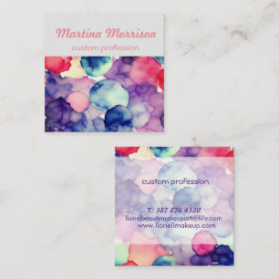 Pink Blue Purple Watercolor paint Fusion  Square Business Card