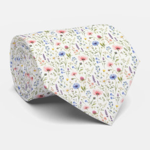 Pink Blue Purple Wildflowers Groomsmen Wedding Tie