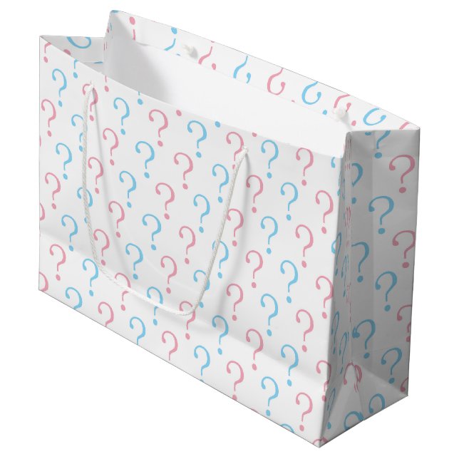 Pink blue question mark gender reveal party bag (Front Angled)