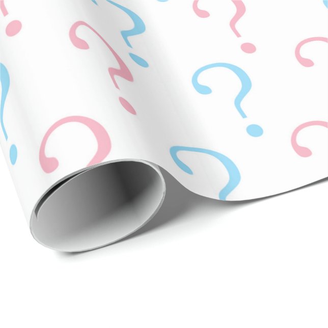 Pink blue Question mark gender reveal wrap Wrapping Paper (Roll Corner)