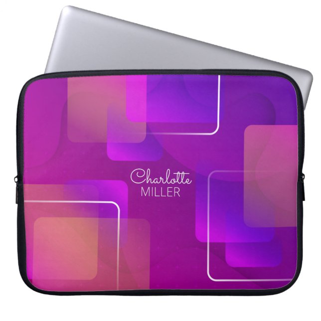 Pink-Blue-Red Geometric Pattern with Custom Name Laptop Sleeve (Front)