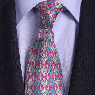 Pink & Blue Retro Argyle Bowling Pin Tie