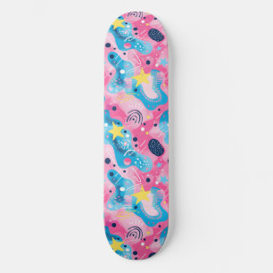 Pink Blue Retro Y2K Unique Design Skateboard
