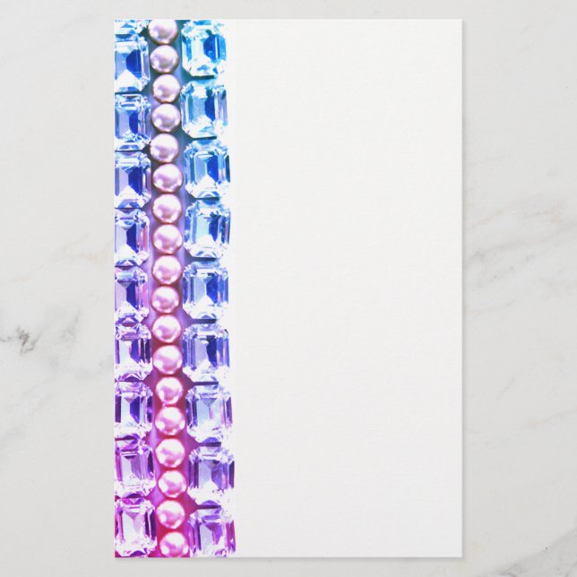 Pink & blue Rhinestones and pearls Stationery (Front)
