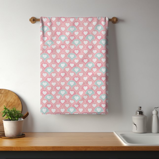 Pink Blue Romantic Love Heart Pattern | Valentines Tea Towel (Creator Uploaded)