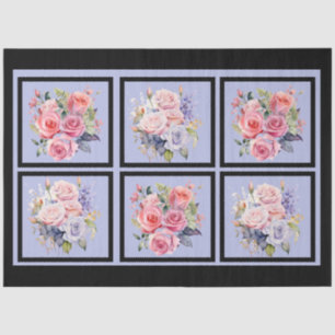 Pink & Blue Rose Bouquets Tiled Decoupage Tissue Paper