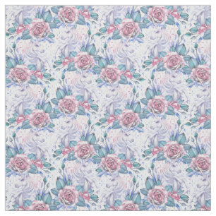 Pink & Blue Rose Pattern Fabric