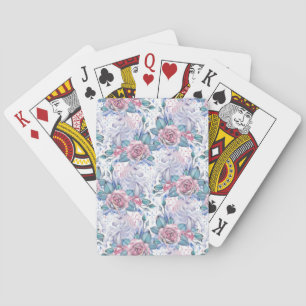 Pink & Blue Rose Pattern Playing Cards