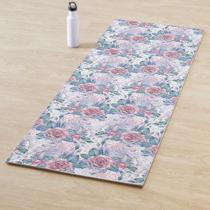 Pink & Blue Rose Pattern Yoga Mat