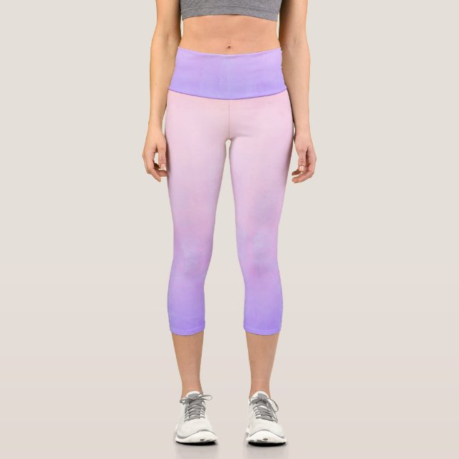 Pink Blue rustic ombre Capri Leggings (Front)