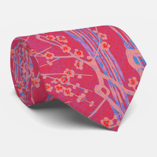 PINK BLUE SAKURA FLOWERS Antique Japanese Floral Tie