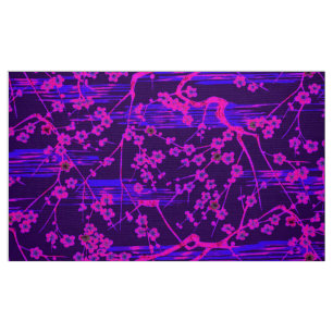 PINK BLUE SAKURA FLOWERS Japanese Floral Pattern  Fabric