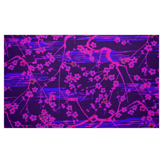 PINK BLUE SAKURA FLOWERS Japanese Floral Pattern  Fabric (Fat Quarter)