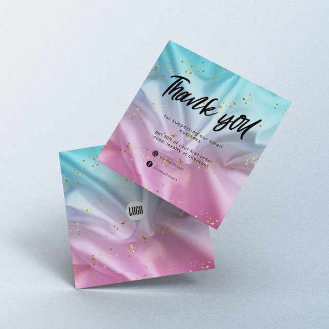 Pink Blue Satin Glitter Business Thank You Card (Creator Uploaded)