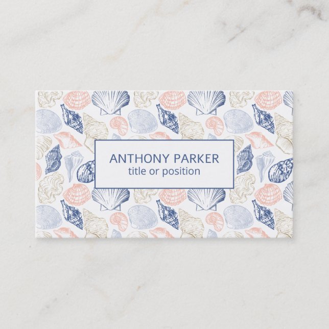 Pink & Blue Seashells   Business Card (Front)