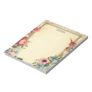 Pink Blue Shabby Vintage Antique Floral Stationery Notepad