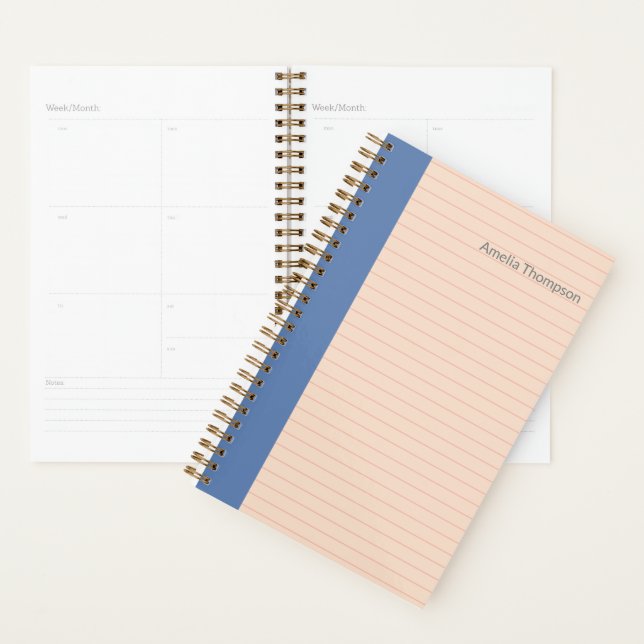 Pink & Blue Simple Colour Block Lines Personalised Planner (Display)