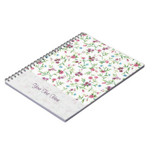 Pink & Blue Small Flowers Pattern Spiral Notebook