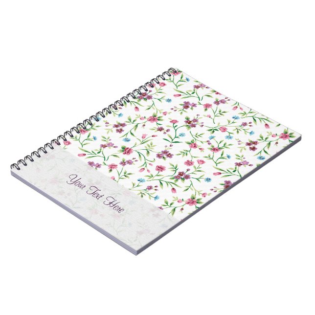 Pink & Blue Small Flowers Pattern Spiral Notebook (Left Side)