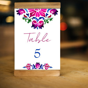 Pink blue Spanish Talavera tiles wedding Table Number
