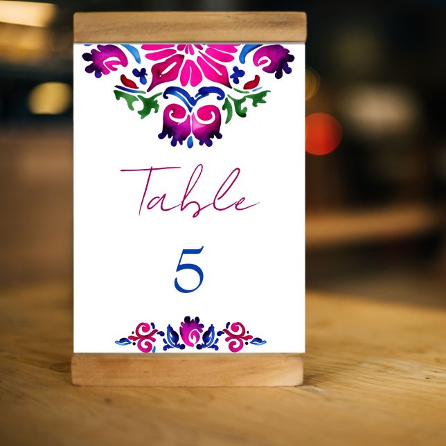 Pink blue Spanish Talavera tiles wedding Table Number (Pink blue Spanish Talavera tiles wedding Table Number cards fiesta Mexicana personalized table decor)